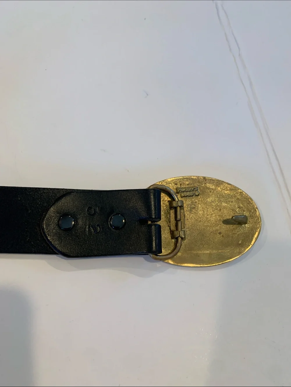 Parsley’s Brass Sand Cast Oval Unisex Belt Buckle and Black Leather Belt Size 32
